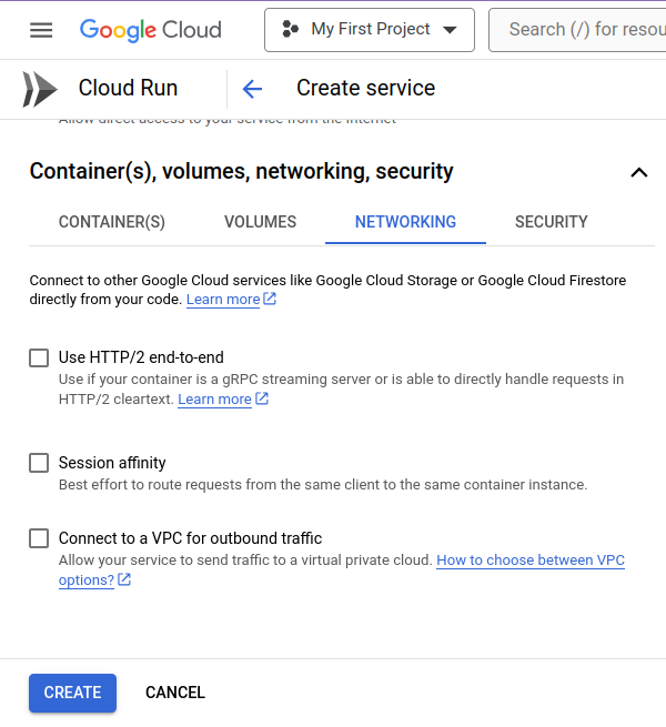 gcp cloud run networking section